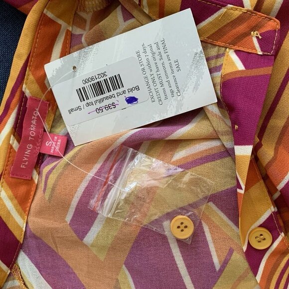 Flying Tomato Retro Button Top Sheer Blouse Women’s Size Small Orange Pink NWT - Picture 6 of 8